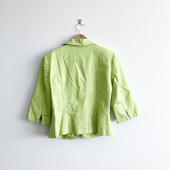 Laure Petite Womens Blazer Button Front 3/4 Sleeve Cropped Neon Green Size 8 - Picture 2 of 7
